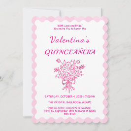 Elegant Quinceañera Blommigt Bouquet | Rosa och vi Inbjudningar