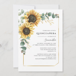 Elegant Quinceanera Blommigt Solros Eucalyptus 15 Inbjudningar