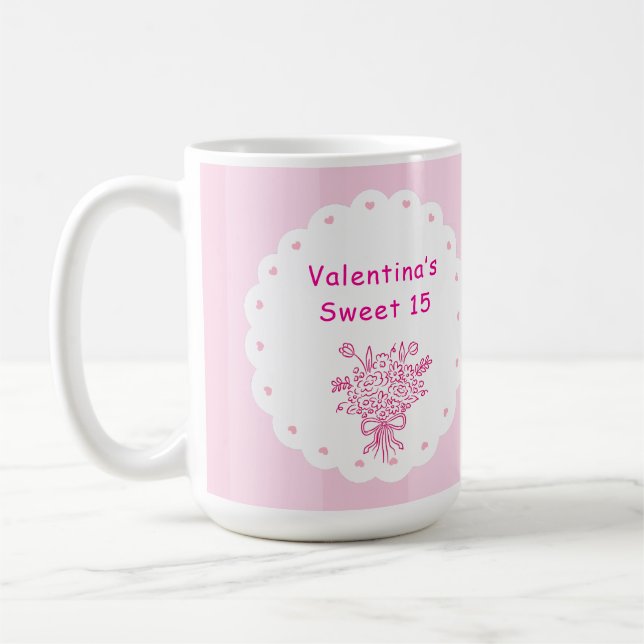Elegant Quinceañera Blomsterbukett | Rosa & Vit  Kaffemugg (Vänster)