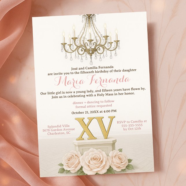 Elegant Quinceañera Blush Chandelier Celebration Inbjudningar (Skapare uppladdad)