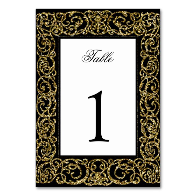 Elegant Quinceanera Bordnummer Guld Scrollwork Bordsnummer (Framsidan)
