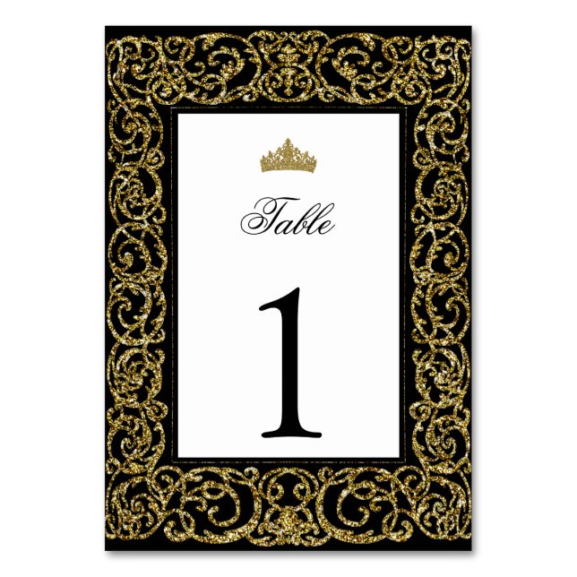 Elegant Quinceanera Bordnummer Guld Scrollwork Bordsnummer (Framsidan)
