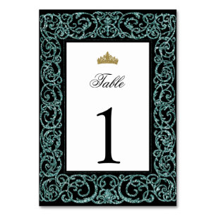 Elegant Quinceanera Bordnummer Teal Scrollwork Bordsnummer