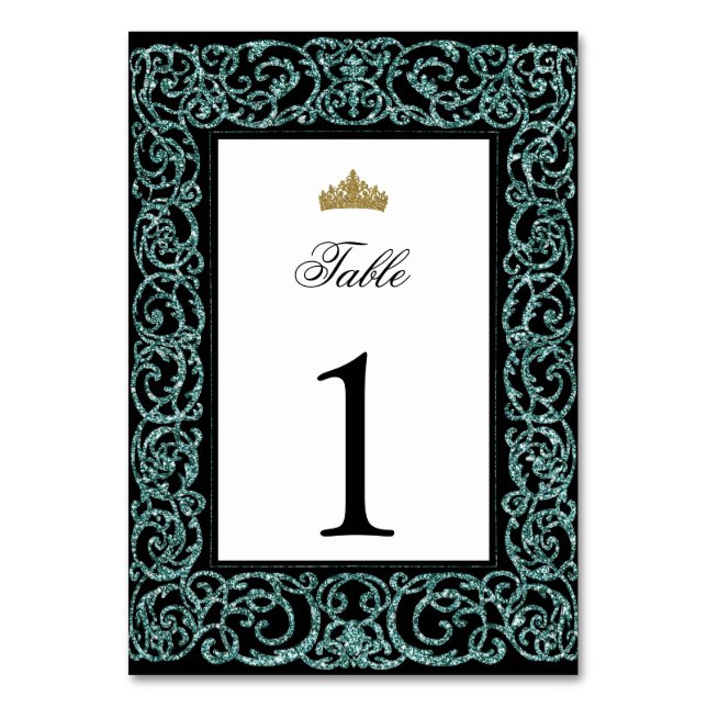 Elegant Quinceanera Bordnummer Teal Scrollwork Bordsnummer (Framsidan)