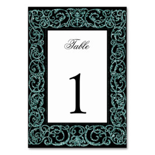 Elegant Quinceanera Bordnummer Teal Scrollwork Bordsnummer