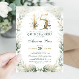 Elegant Quinceanera Botanisk Grönska Guld Födelsed Inbjudningar