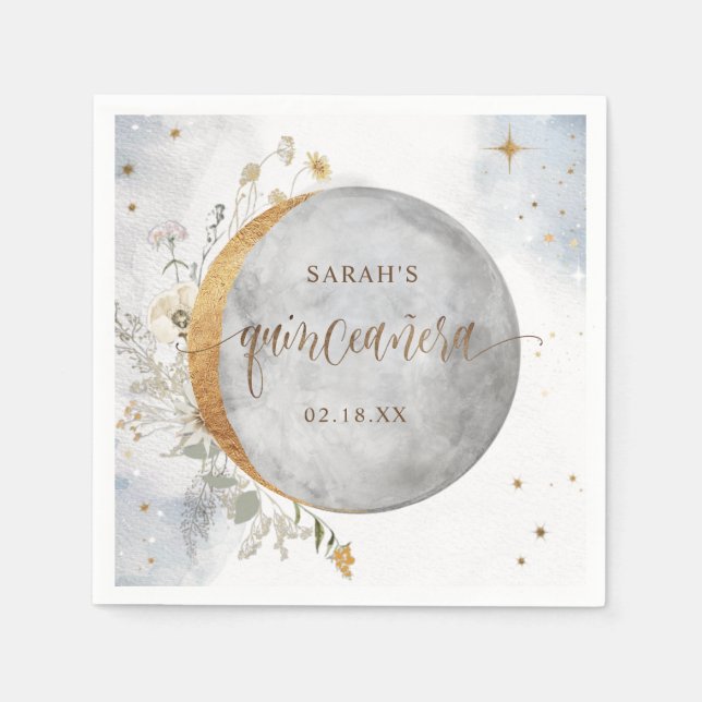 Elegant Quinceañera Celestial Måne och Stars Pappersservett (Framsidan)