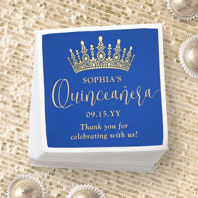 Elegant Quinceañera Crown Chic Royal Blue and Gold Pappersservett (Skapare uppladdad)