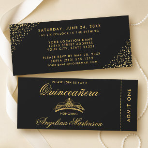 Elegant Quinceanera Guld och Svarta Biljett Inbjudningar