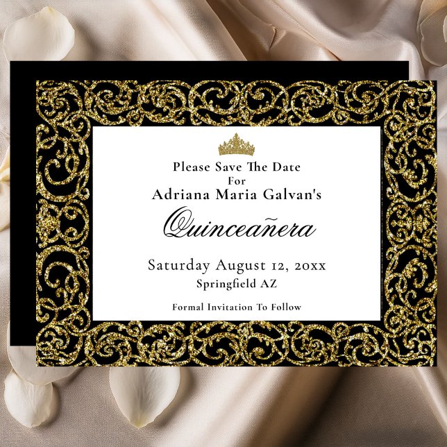 Elegant Quinceanera Guld Scrollwork Spara Datum Datumet (Skapare uppladdad)