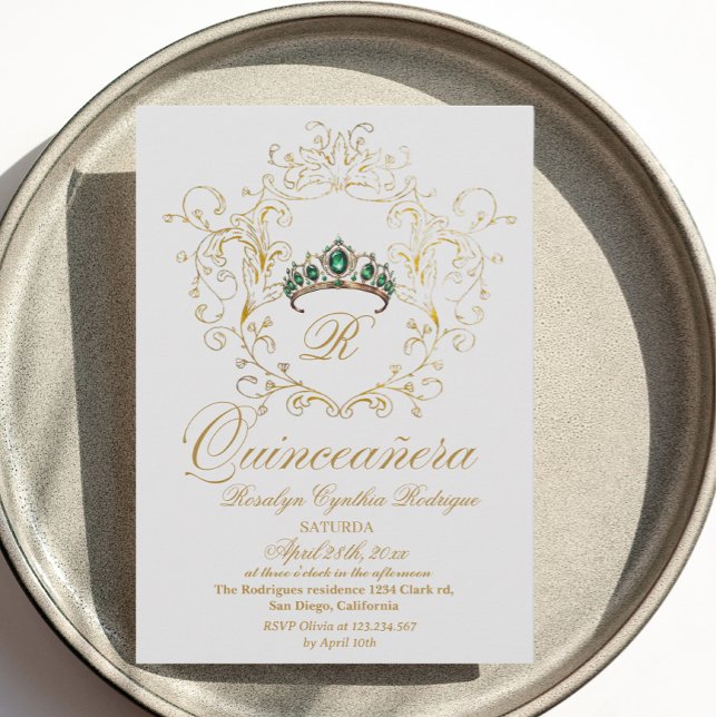 Elegant Quinceanera Guld vit inbjudan (Skapare uppladdad)