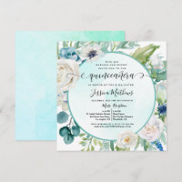 Elegant Quinceañera i Aqua Turquise Teal Blommigt