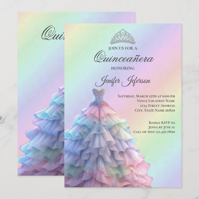Elegant Quinceanera Inbjudan (Fram/baksida)