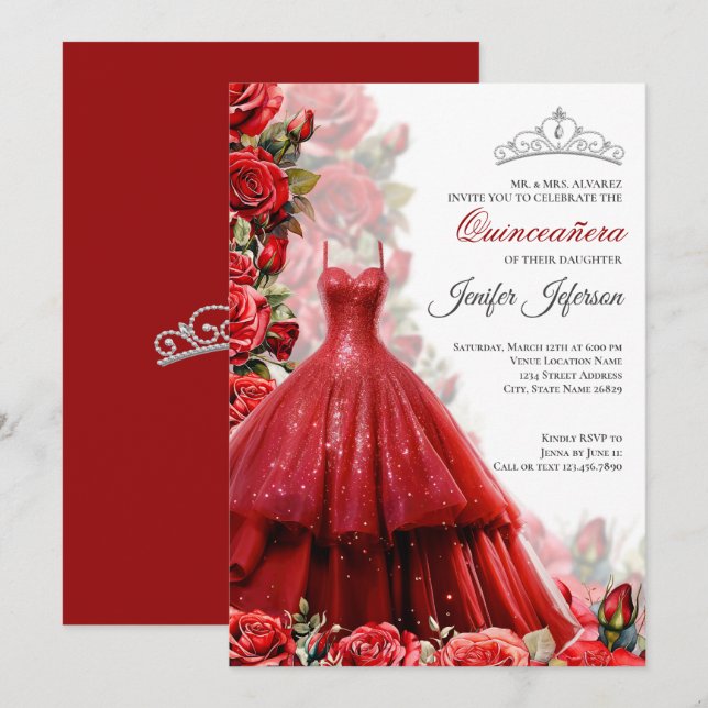Elegant Quinceanera Inbjudan (Fram/baksida)