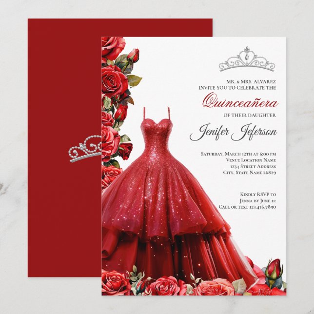 Elegant Quinceanera Inbjudan (Fram/baksida)