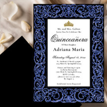 Elegant Quinceanera-inbjudan Blå Scrollwork