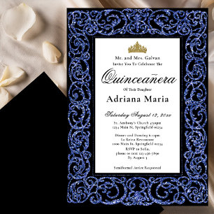 Elegant Quinceanera-inbjudan Blå Scrollwork Inbjudningar