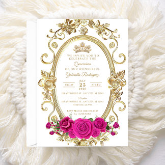 Elegant Quinceañera-inbjudan Blommigt Guld Rosa Z5 Inbjudningar
