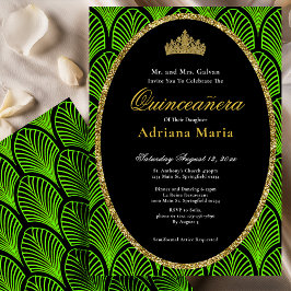 Elegant Quinceanera-inbjudan Grön Art Deco Inbjudningar