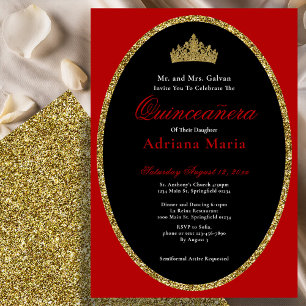 Elegant Quinceanera-inbjudan Guld Röd Glitter Inbjudningar