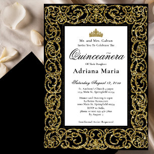 Elegant Quinceanera-inbjudan Guld Scrollwork Inbjudningar