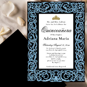 Elegant Quinceanera-inbjudan Himmelblå Scrollwork Inbjudningar