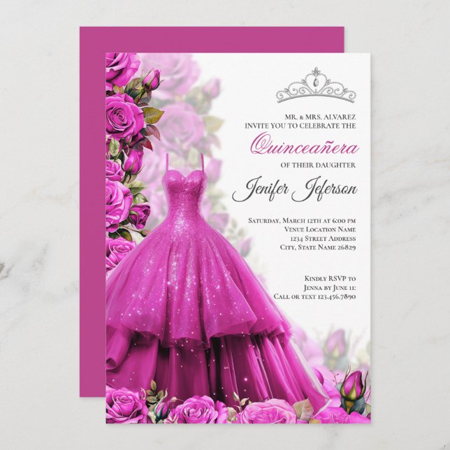 Elegant Quinceanera-inbjudan Inbjudningar (Fram/baksida)