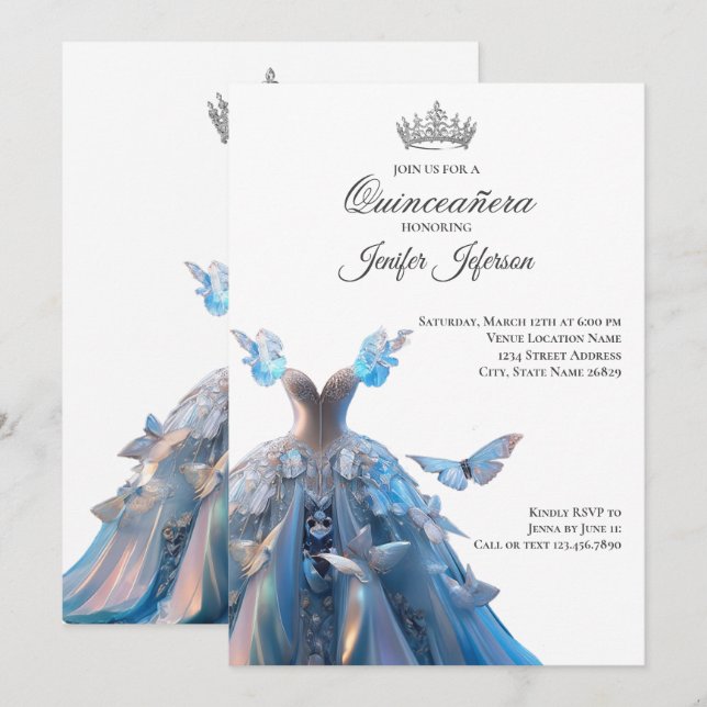 Elegant Quinceanera-inbjudan Inbjudningar (Fram/baksida)