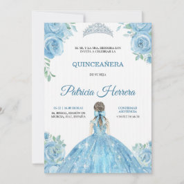 Elegant quinceanera-inbjudan med blå blommotiv inbjudningar