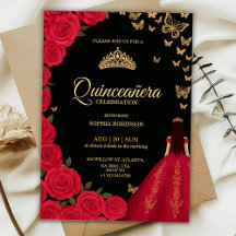 Elegant Quinceañera-inbjudan med röda rosor