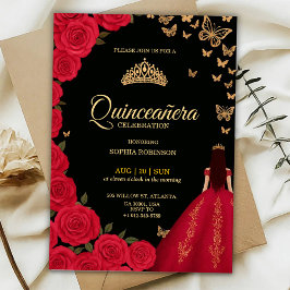 Elegant Quinceañera-inbjudan med röda rosor Inbjudningar