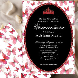 Elegant Quinceanera-inbjudan Röda Fjärilar Inbjudningar