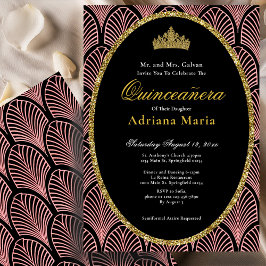 Elegant Quinceanera-inbjudan Rosa Art Deco Inbjudningar