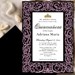 Elegant Quinceanera-inbjudan Rosa Scrollwork Inbjudningar