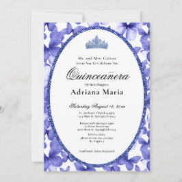 Elegant Quinceanera Invitation Blue Butterflies Inbjudningar