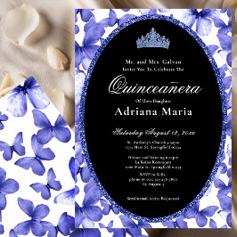Elegant Quinceanera Invitation Blue Butterflies Inbjudningar