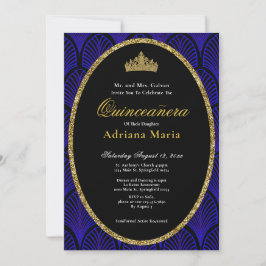 Elegant Quinceanera Invitation Gold Blue Art Deco Inbjudningar
