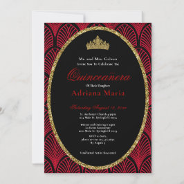 Elegant Quinceanera Invitation Gold Red Art Deco Inbjudningar
