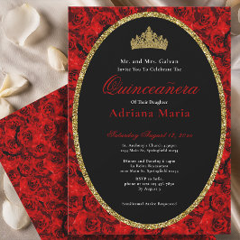 Elegant Quinceanera Invitation Gold Red Floral  Inbjudningar