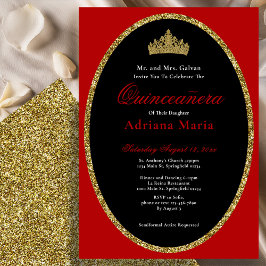 Elegant Quinceanera Invitation Gold Red Glitter Inbjudningar