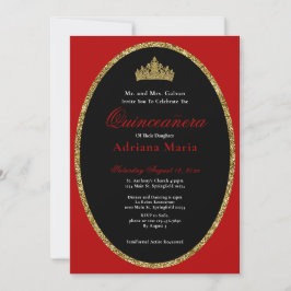 Elegant Quinceanera Invitation Gold Red Glitter Inbjudningar