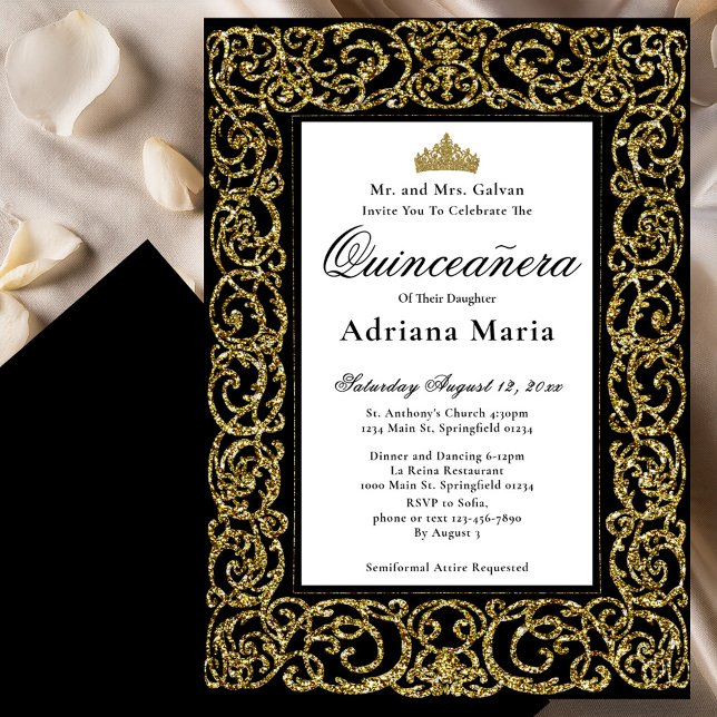 Elegant Quinceanera Invitation Gold Scrollwork Inbjudningar (Skapare uppladdad)
