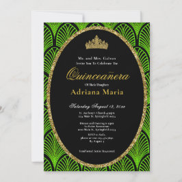 Elegant Quinceanera Invitation Green Art Deco Inbjudningar