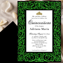 Elegant Quinceanera Invitation Green Scrollwork Inbjudningar