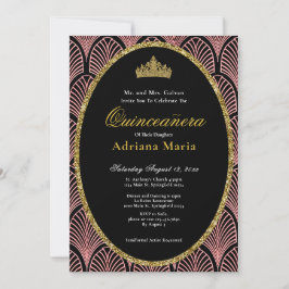 Elegant Quinceanera Invitation Pink Art Deco Inbjudningar