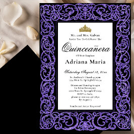 Elegant Quinceanera Invitation Purple Scrollwork Inbjudningar