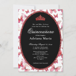 Elegant Quinceanera Invitation Red Butterflies Inbjudningar