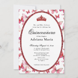 Elegant Quinceanera Invitation Red Butterflies Inbjudningar