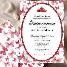 Elegant Quinceanera Invitation Red Butterflies Inbjudningar