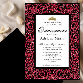 Elegant Quinceanera Invitation Red Scrollwork Inbjudningar